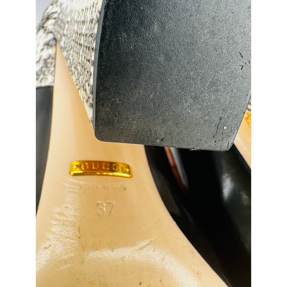 Gucci Black Leather and Neutral Snakeskin Block Heel Pumps size 37 - Picture 7 of 12